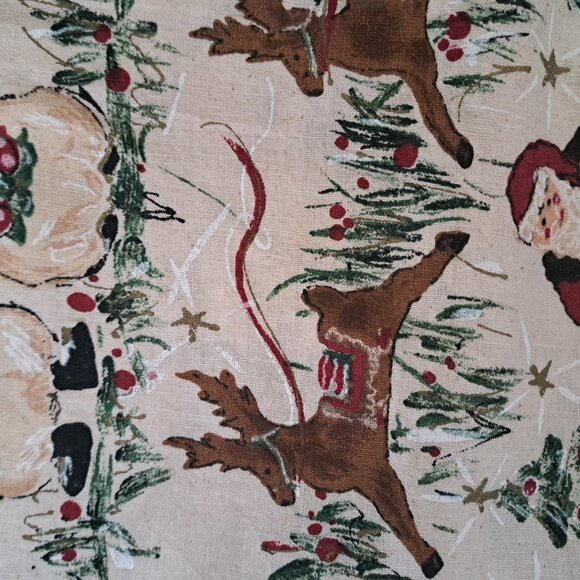 Hand painted organic cotton fabric Christmas Winter Santa Snowmen HOLIDAY craft - Picture 5 of 12